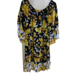 NWT Mile Gabrielle Floral Dress Yellow & Black Women's Sz XL Cottage Core